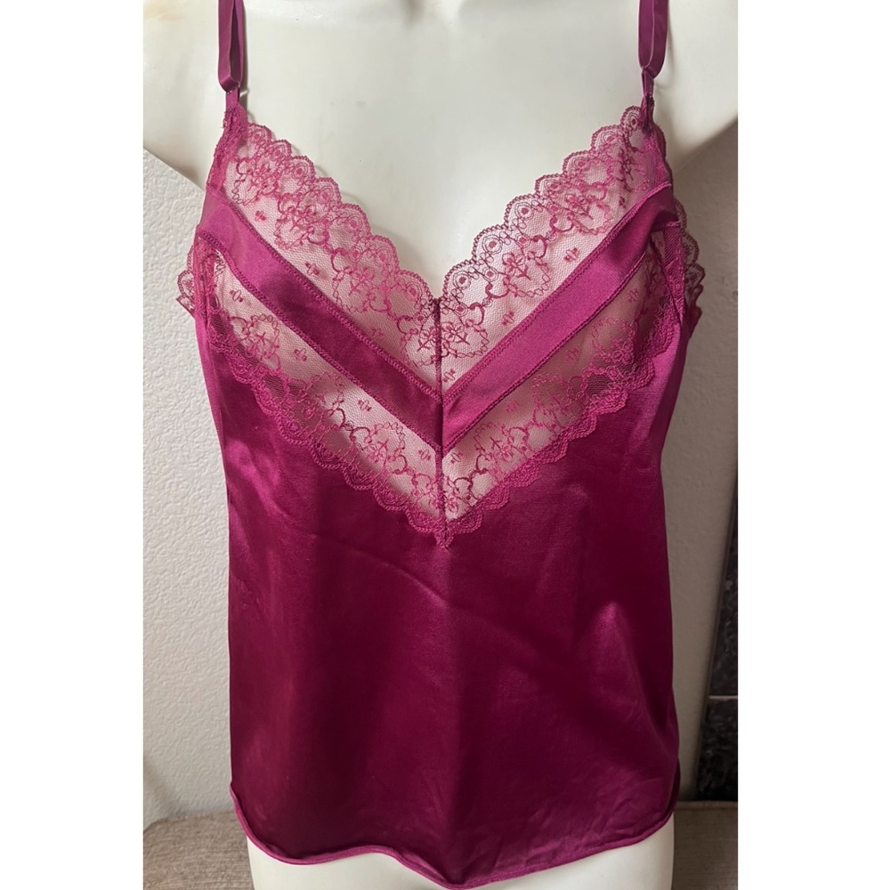 Vintage Vanity Fair Burgundy Lace Trim Cami